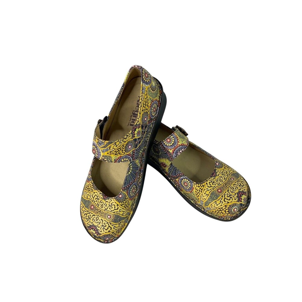 Alegria Paloma Mary Jane Shoes Womens Size 8 Yellow Geometric Print Comfort
